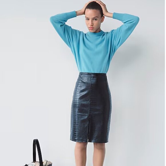 J. Crew Womens Pencil skirt in Croc-embossed Faux Leather Black - Picture 14 of 14